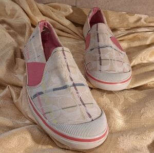 Coach Women's Slip-On Canvas Shoes Karma Pink Plaid Size 9
